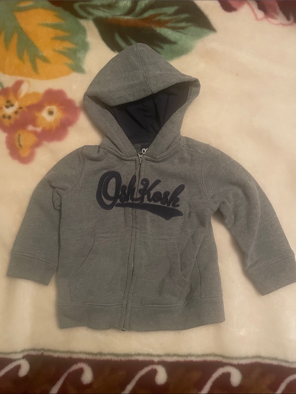 Osh Kosh B’gosh Full Zip Hoodie Baby Boy 18 Months Gray Embroidered Logo Pockets